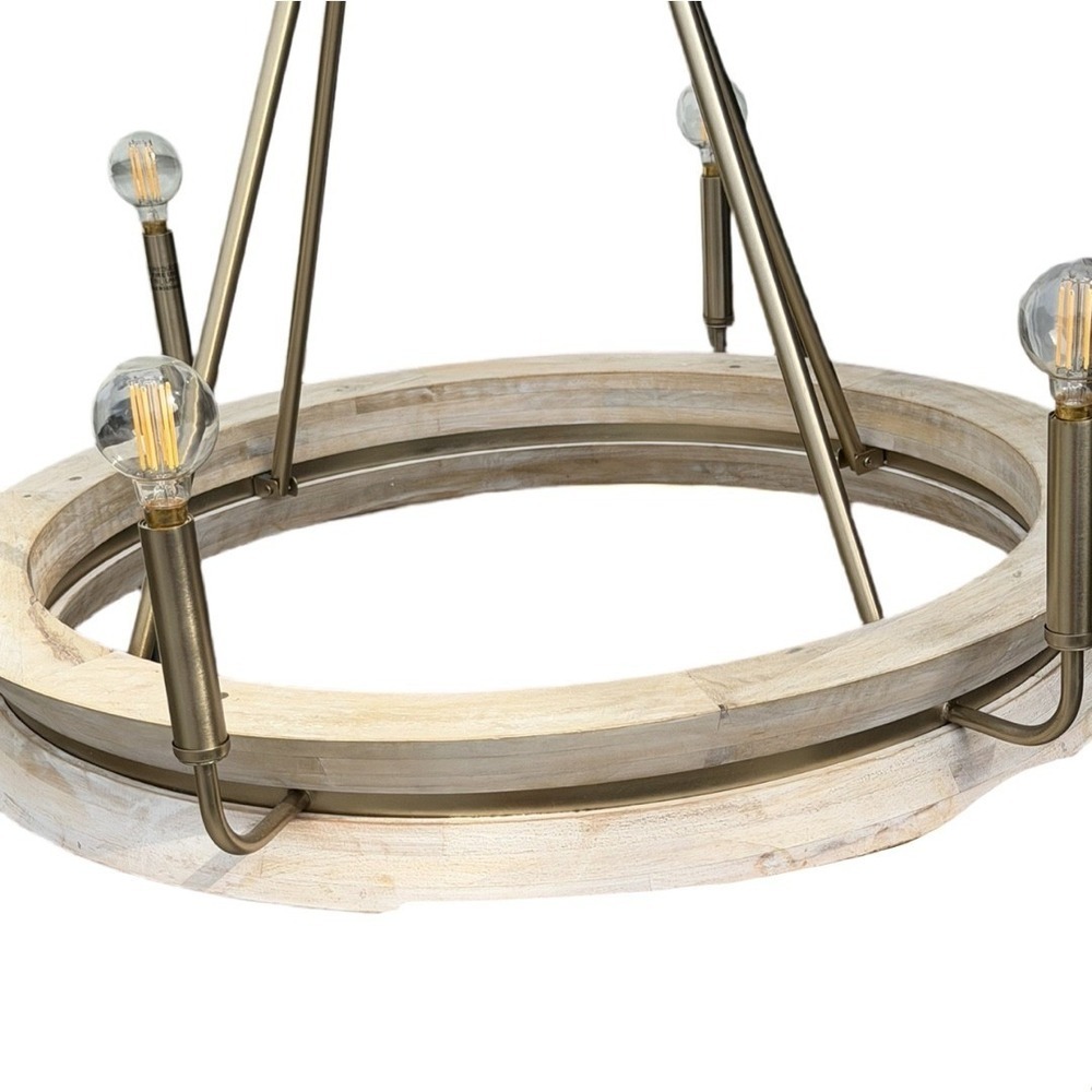 Capital Finn 6-Light Chandelier White Wash Wood Matte Brass Farmhouse Dining - Picture 7 of 10